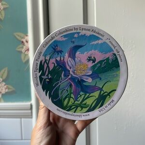 Wooden Jigsaw Puzzle - Colorado Columbine - 7” around, 108 pieces - NEW